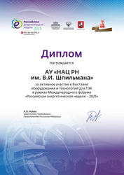 Диплом за активное участие в Российской энергетической неделе